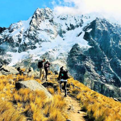 Panoramic view of the snow-capped Salkantay Mountain in the Peruvian Andes